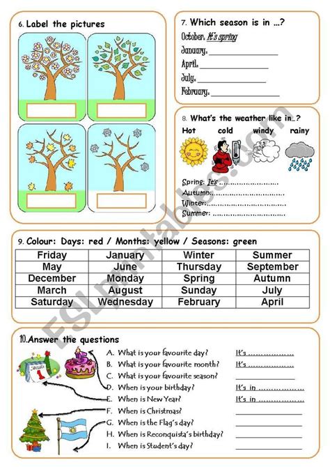 Days Months And Seasons Worksheet Seasons Worksheets English