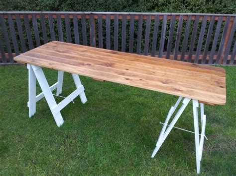 Solid wood trestle dining table. Vintage recycled timber industrial trestle table - retro office work desk dining | eBay ...