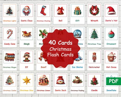 40 Christmas Flashcards Printable Christmas Flashcards Etsy