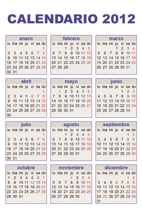 Calendario 2012 En Español Imagui