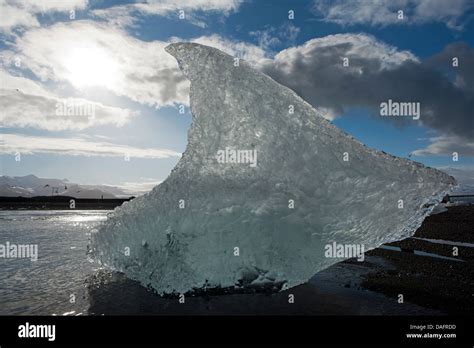Iceberg On Black Sand Beach At Jokulsarlon Southeast Iceland Stock
