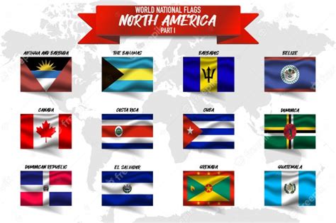 Premium Vector Set Of North America Country National Flag On World