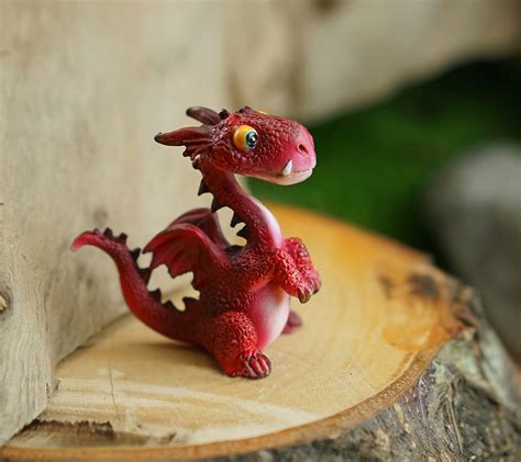 Miniature Baby Red Dragon Learning To Fly Figurine Fairytale Fairy