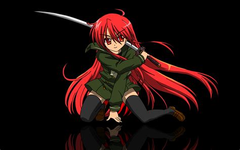 papel de parede ilustração anime vermelho reflexão espada cabelo demônio menina trevas