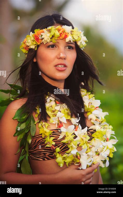 Hawaii Oahu Portrait Of Female Hawaiian Hula Dancer Stock Photo Alamy