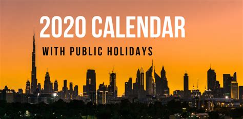 2020 Calendar With Uae Public Holidays The Wealth Land