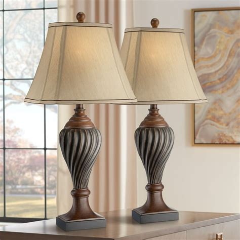 Regency Hill Traditional Table Lamps Set Of 2 Carved Two Tone Brown Urn