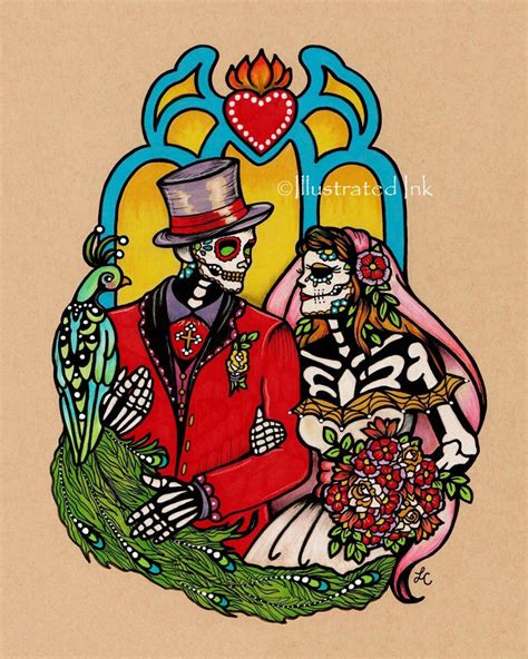 Dia De Los Muertos Wedding Couple Day Of The Dead Art Print 5 Etsy