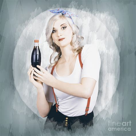 Young Beautiful Retro Lady Holding Soda Drink Photograph By Jorgo