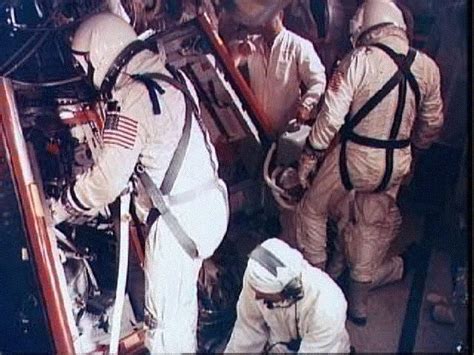 S65 56196 Gemini 6 Prime Crew In White Room Atop Pad 19 During Gemini 6