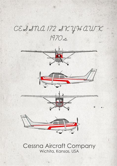 Cessna 172 1970s Aircraft Poster Wall Art Aircraft Graphic