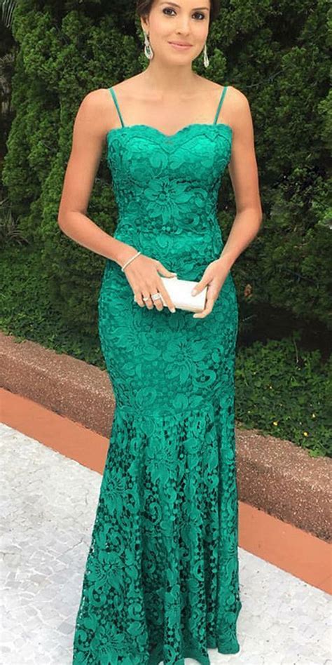 Charming Prom Dress Sexy Spaghetti Straps Lace Green Prom Dresses
