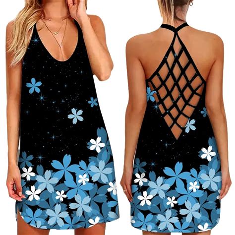 Summer Women Colorful Floral Print Dresses Sexy Criss Cross Open Back Halter Dress Female Party