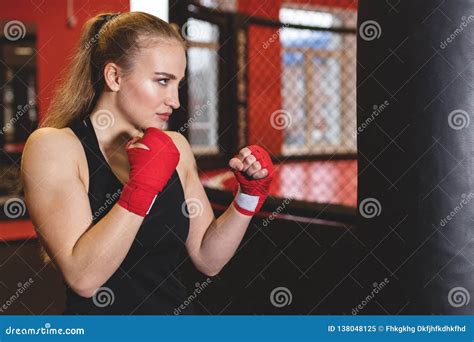 Beautiful Woman With The Red Boxing Gloves Attractive Female Boxer