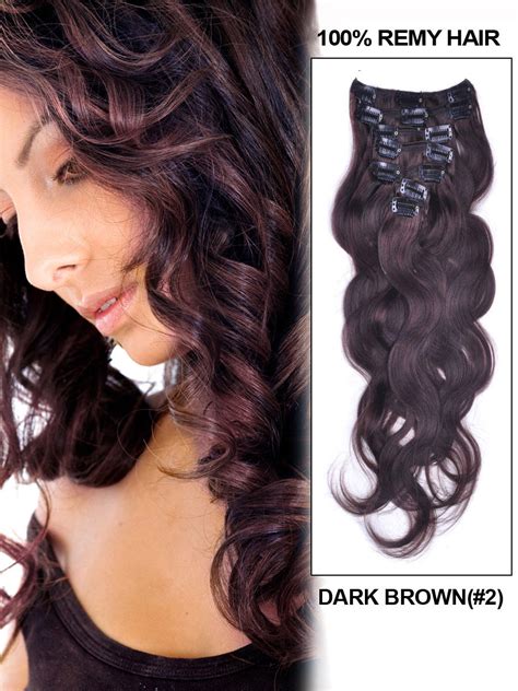 26 Inch Brunet Sets Of 2 Dark Brown Clip In Human Hair Extensions Body