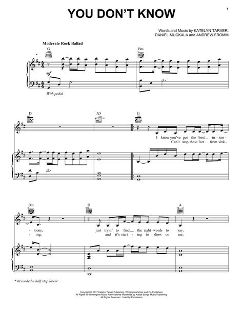 You Dont Know Sheet Music Katelyn Tarver Piano Vocal And Guitar