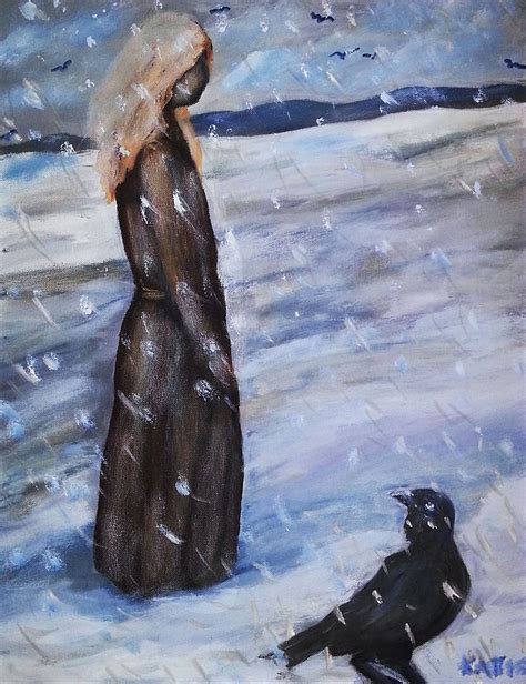 Woman In Snow With Crow Painting By Katt Yanda Pixels