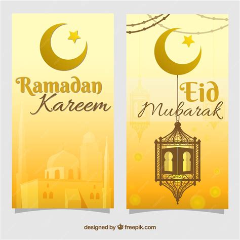 Free Vector Set Of Ramadan Banners With Mosque And Ornaments
