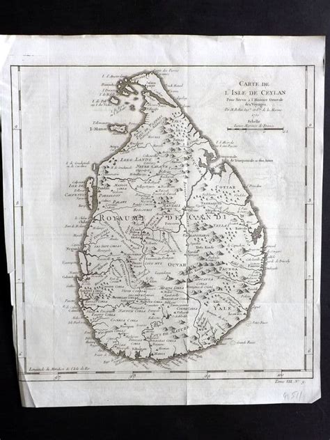 Bellin C1750 Antique Map Carte De L Isle De Ceylan Ceylon