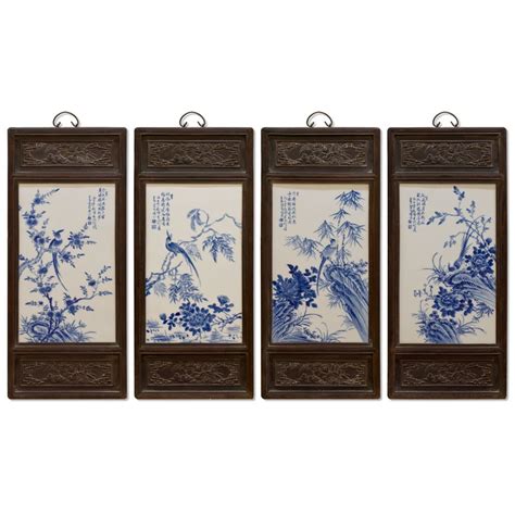Blue And White Porcelain Four Season Chinese Wall Plaque Set Chinese