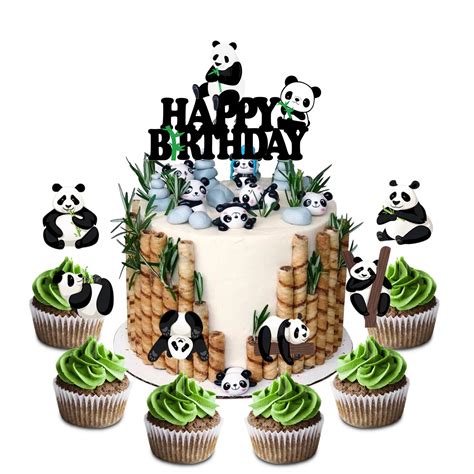 Buy Set Of Acrylic Panda Happy Birthday Cake Topper Panda Bear Smash