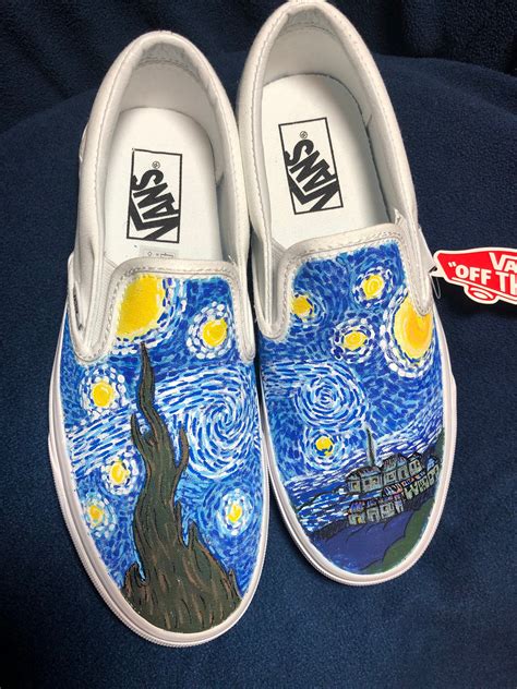 Custom Painted Starry Night Vans Starry Night Slip On Vans Etsy