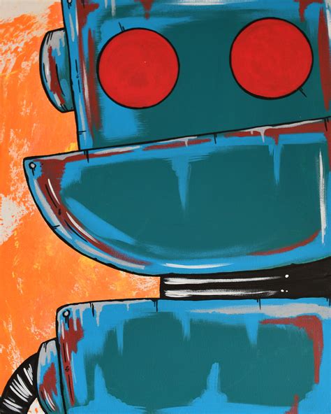 Rusty 16x20 Acrylic On Canvas Junkbot Robot Painting Robot Painting