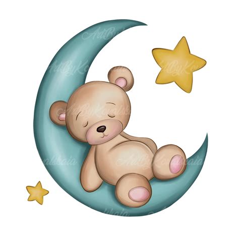 Teddy Bear Clipart Teddy Bear Sleeping On Moon Png Baby Etsy Australia