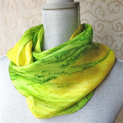 Hand Painted Silk Scarf In Lime And Yellow Silk Scarf Painting Hand