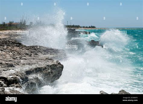 Grandes Olas Golpeando La Costa Erosionada De La Isla Grand Bahama