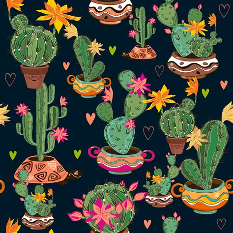 Hand Drawn Decorative Seamless Pattern With Cacti And Succulents