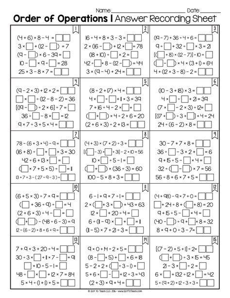 Free Math Worksheets 5th Grade Order Of Operations Willis Bedards