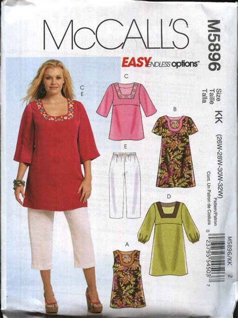 Mccalls Sewing Pattern 5896 Womans Plus Size 18w 24w Easy Pullover