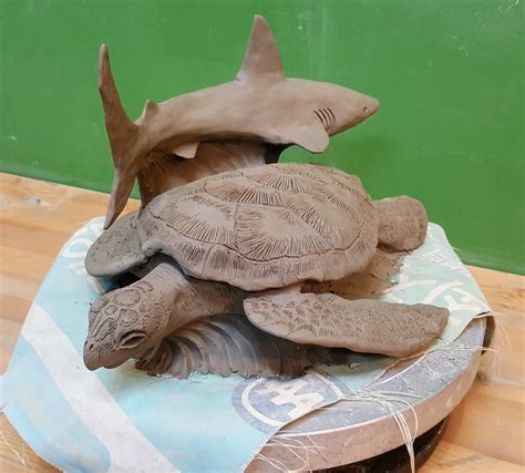 Oceanic Ceramic Sculpture Sea Turtle Box And Shark