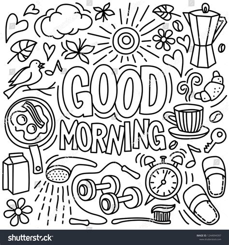 Good Morning Text Doodle Stile Vector Stock Vector Royalty Free Shutterstock