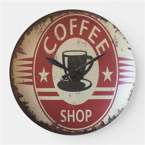 Wall Clock With Coffee Shop Sign With Red Black Zazzle Coffee Shop
