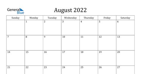 August 2022 Blank Calendar To Fill In September 2022 Calendar