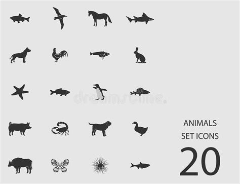 Animales Fijados De Iconos Planos Ilustraci n Del Vector Ilustración