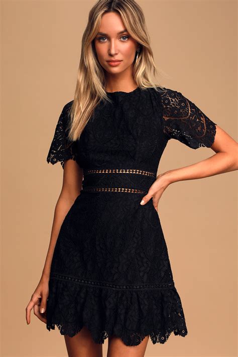 chic black dress backless mini dress short sleeve lace dress lulus