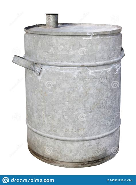 Old Tin Galvanized Barrel For Gasoline And Diesel Isolated Stock Photo