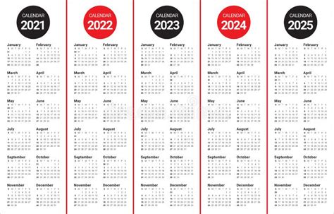 Calendar 2021 2022 2023 2024 2025 Years Vector Illustration Images