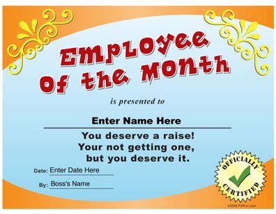 These certificates do not have to be engraved; Employee Of The Month Funny Certificate PDF | Funny ...
