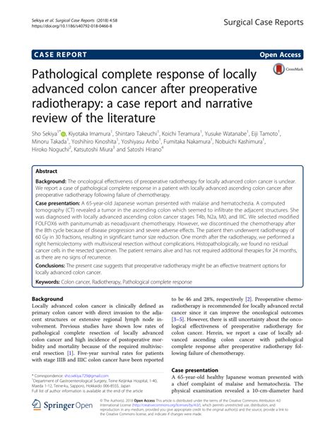 Pdf Pathological Complete Response Of Locally Advanced Colon Cancer
