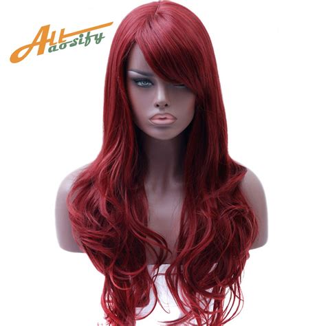 Allaosify Long Full Red Wig Wavy Wigs For Black Women Side Part Heat