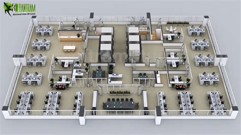 An office floor plan is an overhead view of an office space, complete with walls, windows, doors, furniture, and so on. Commercial 3D Floor Plans of the Sets for The Office in ...