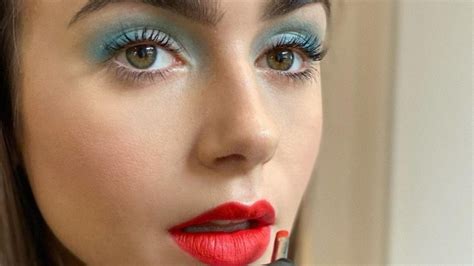 Lily Collins Wears Blue Eyeshadow And Red Lipstick Grazia Usa