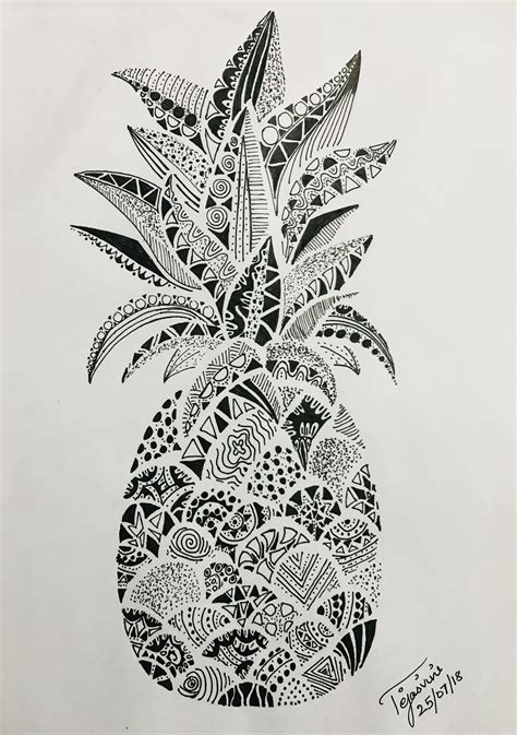 Pineapple Z Doodle Art Drawing Pineapple Zentangle Doodle Art
