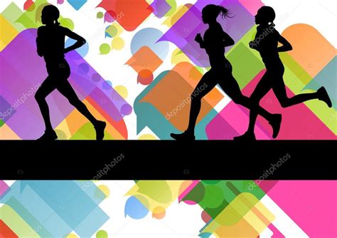 Marathon Sport Runners In Colorful Abstract Background Vector Stock