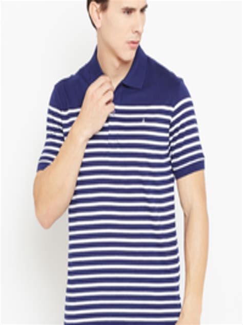 buy john players men navy and white striped slim fit polo collar t shirt tshirts for men 2057676