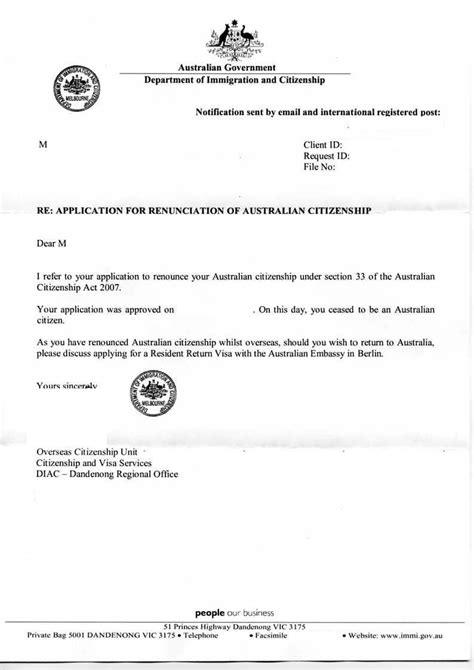 application for renunciation of australian citizenship approval